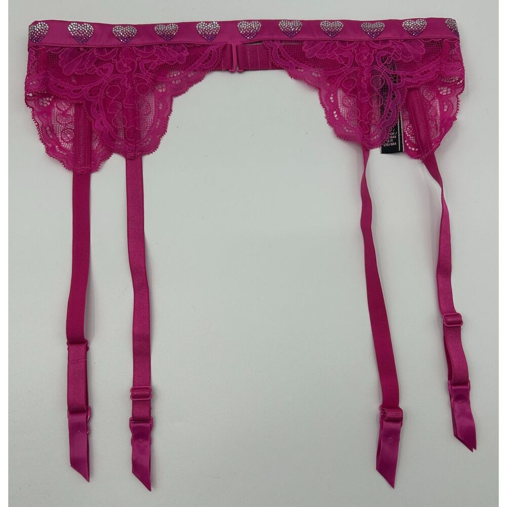 NWT Victoria’s Secret Very Sexy Heart Rhinestone Floral Lace Garter Belt XS/S